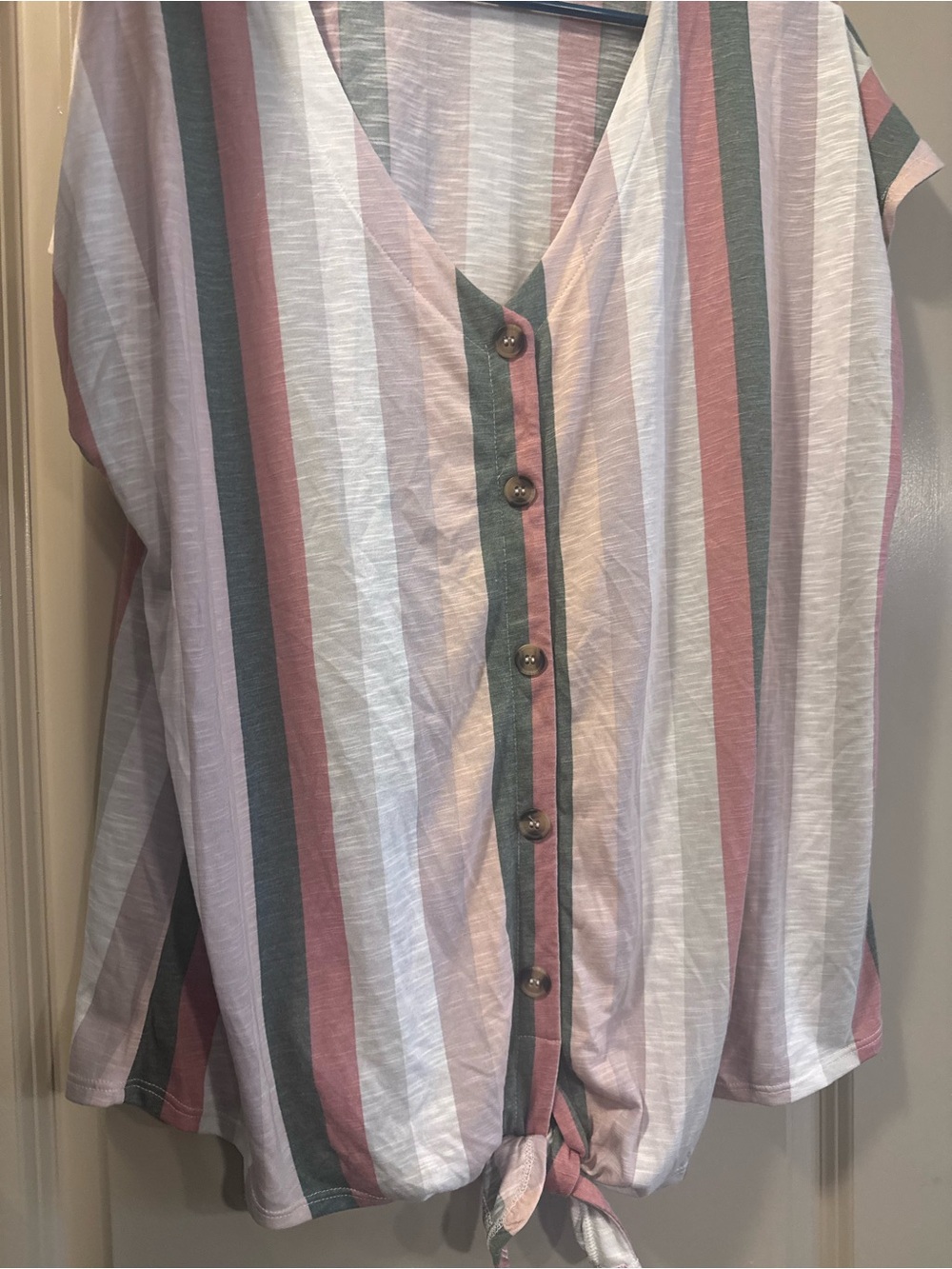 torrid Striped V-Neck Blouse in Dusty Pink, Sage & White